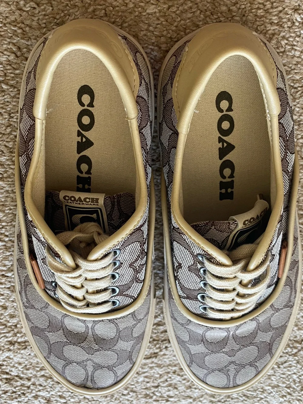 Coach Mens C Logo Canvas Lace-Up Sneakers with Cream Trim